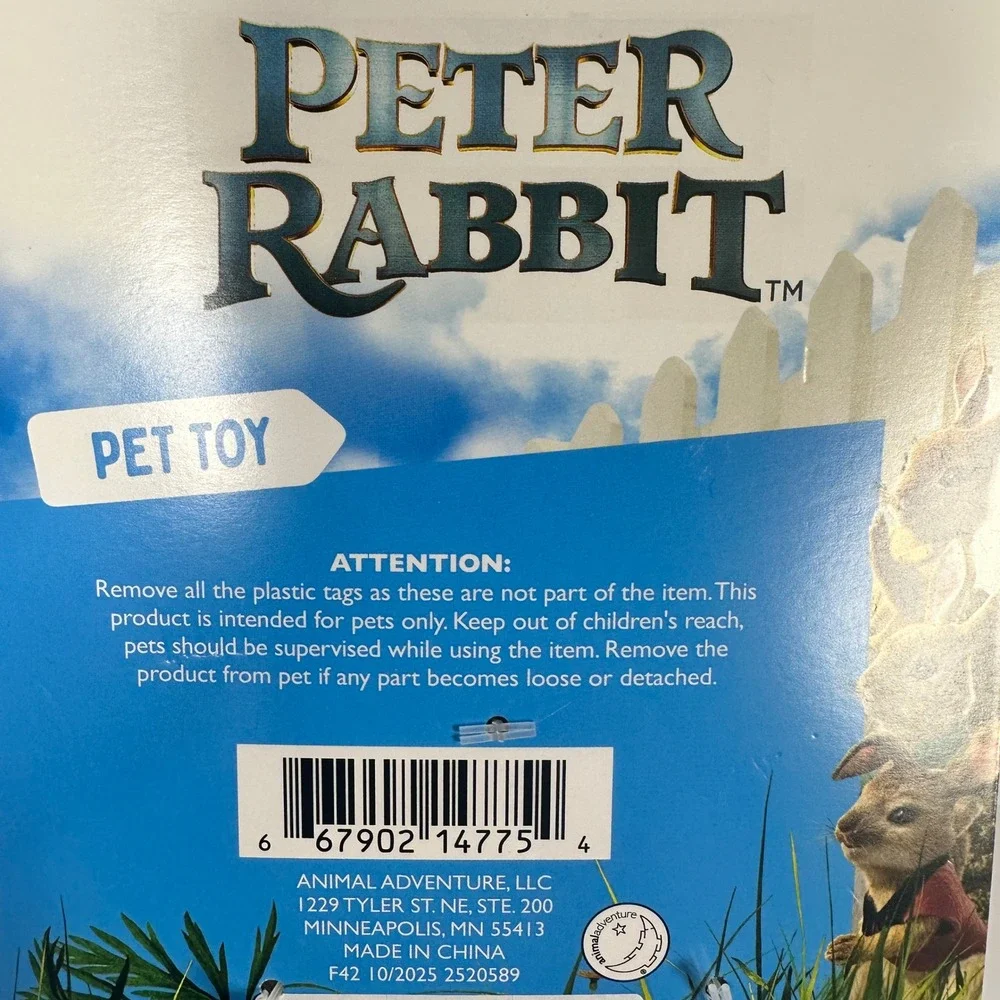 Peter Rabbit Pet Toy Dog Squeaky Plush Rope Tail Blue NWT Movie Character